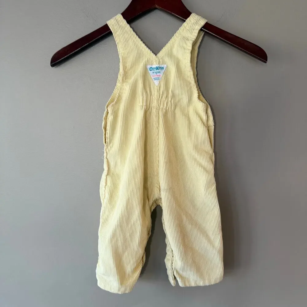Vintage OshKosh B'Gosh Butter Yellow Soft Corduroy Bib Overalls 12 Mos 80s Union